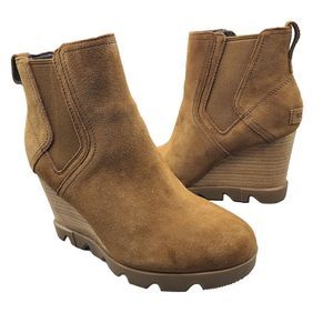 Sorel Boots Women Joan Uptown Chelsea Wedge Booties Tan Brown Suede Pull On Sz 8